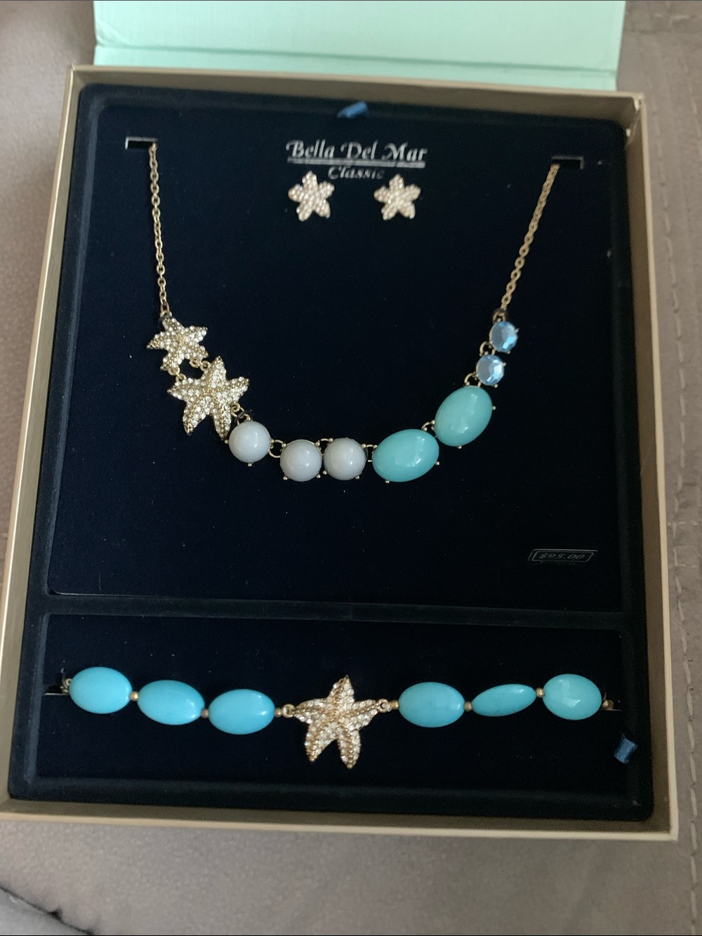 VTG Bella Del Mar Turquoise & Gold Starfish Necklace and Bracelet Set